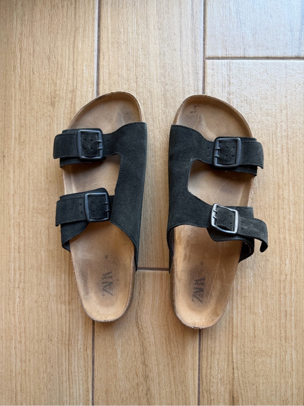 Zara Men’s Black Suede Double-Buckle Slide Sandals